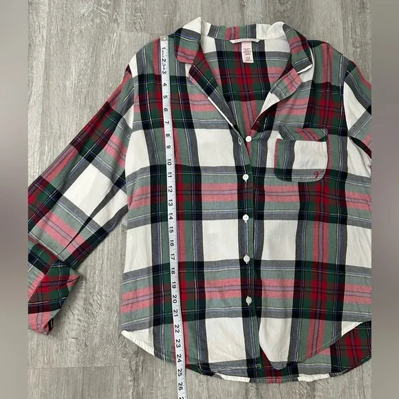 Victoria's Secret Flannel PJ Pajama Set White Red Green Plaid Size Small - Picture 6 of 16
